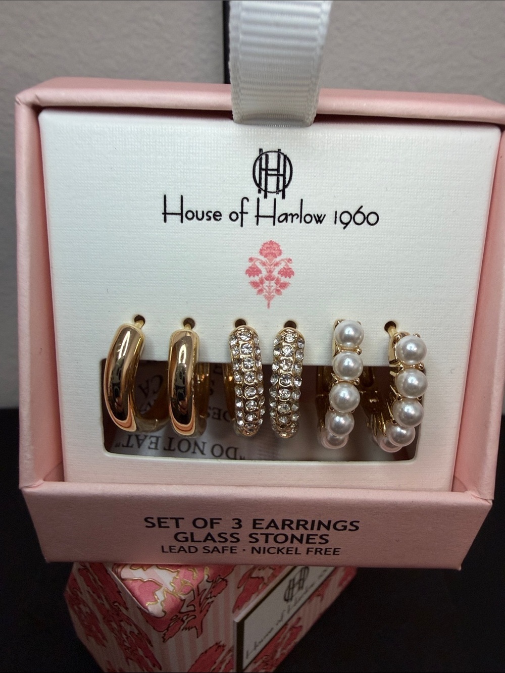 House of Harlow 1960 | Gold Hoop & Pearl Rhinestone Trio Earrings